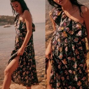 Sezane Roccio Floral One-Shoulder Dress